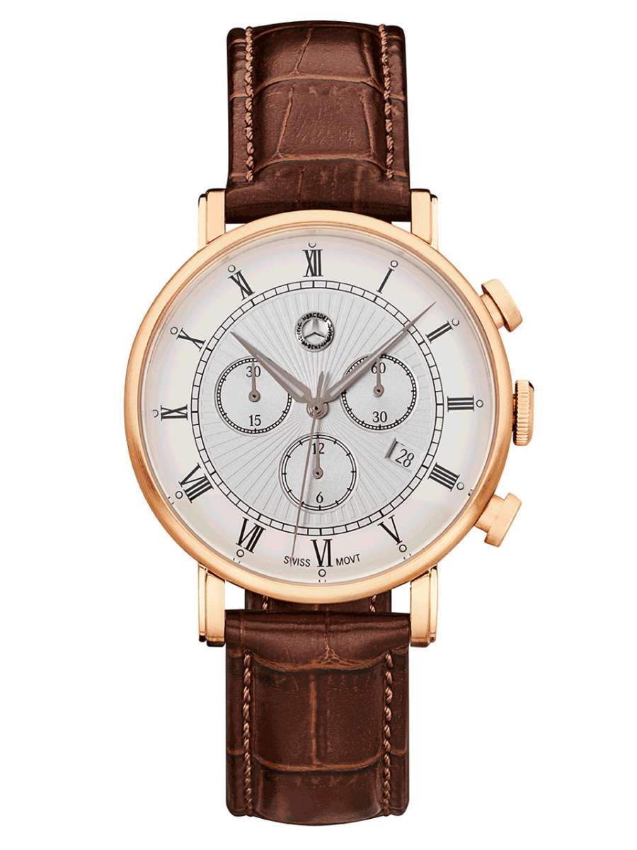 Men s classic retro gold chronograph watch MII stainless steel leather rose gold brown